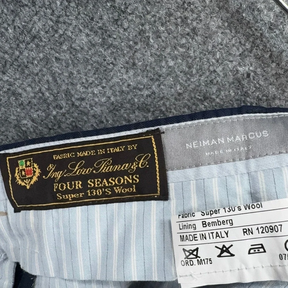 Neiman Marcus Dress Pants Men 36 Blue Loro Piana Wool Flat Chino Trousers Luxury